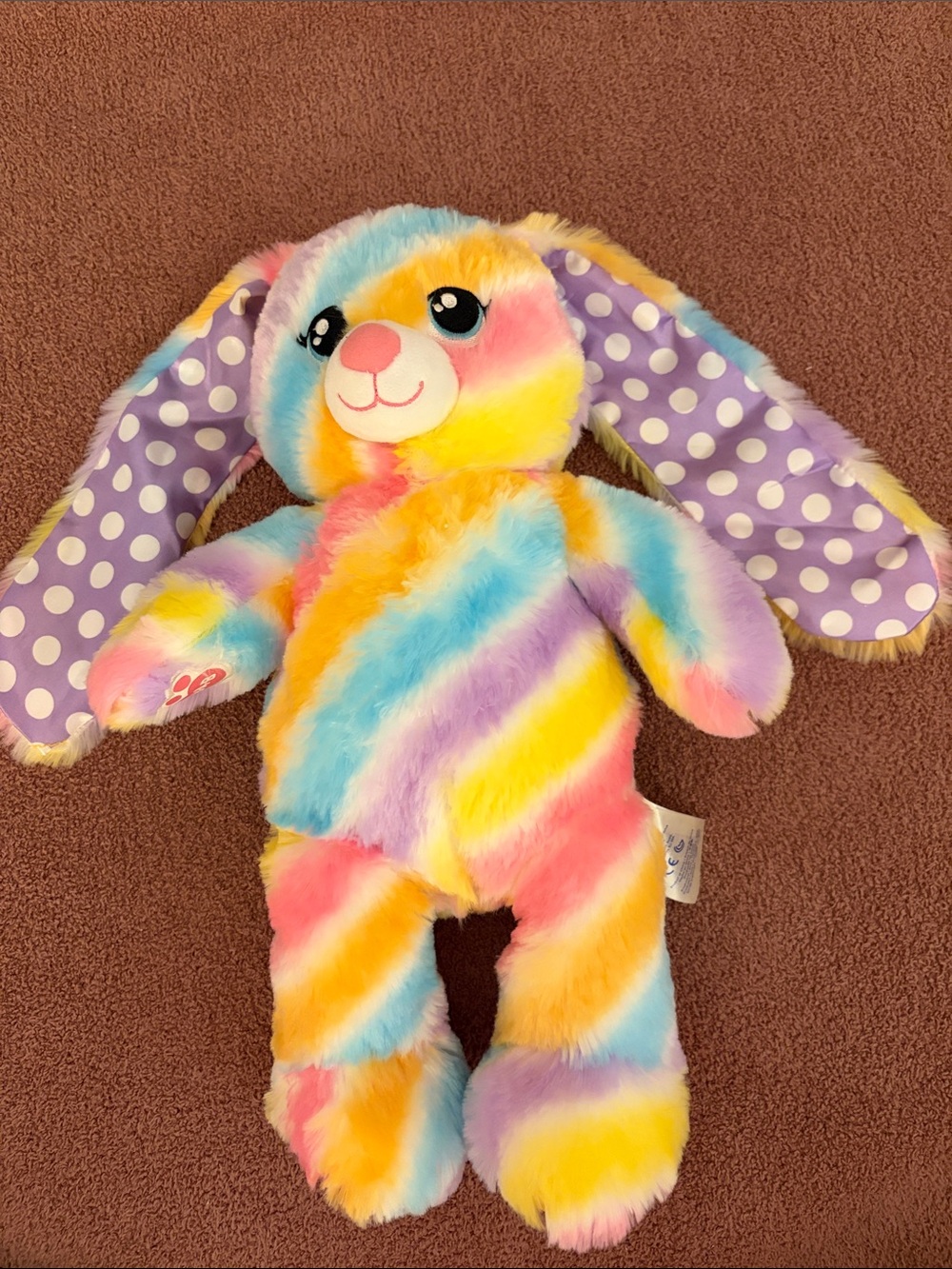 Build A Bear Rainbow Striped Bunny with polkadot ears